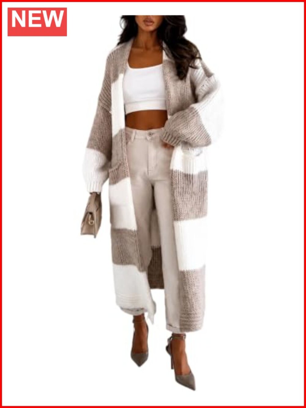 Oversized Open Front Long Knit Cardigan Sweater with Pockets